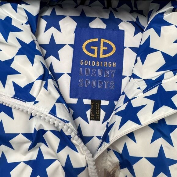 Goldbergh Olympe Goose Down Puffer Ski Jacket NWT US 12 Large White Blue Stars - Picture 5 of 10